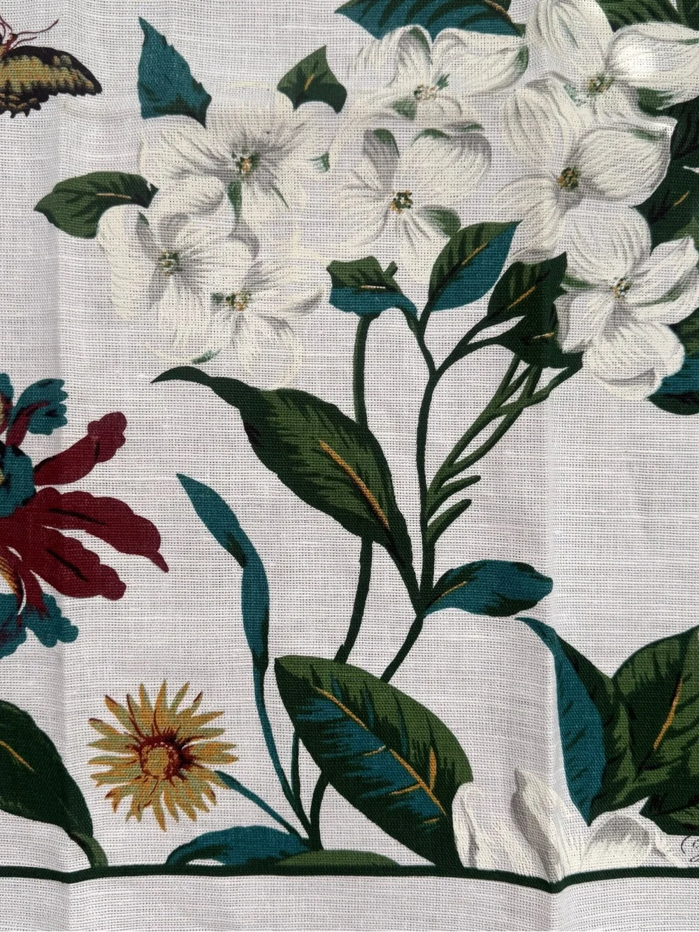 Colonial Williamsburg Floral Magnolia White & Green Botanical Tea Kitchen Towel